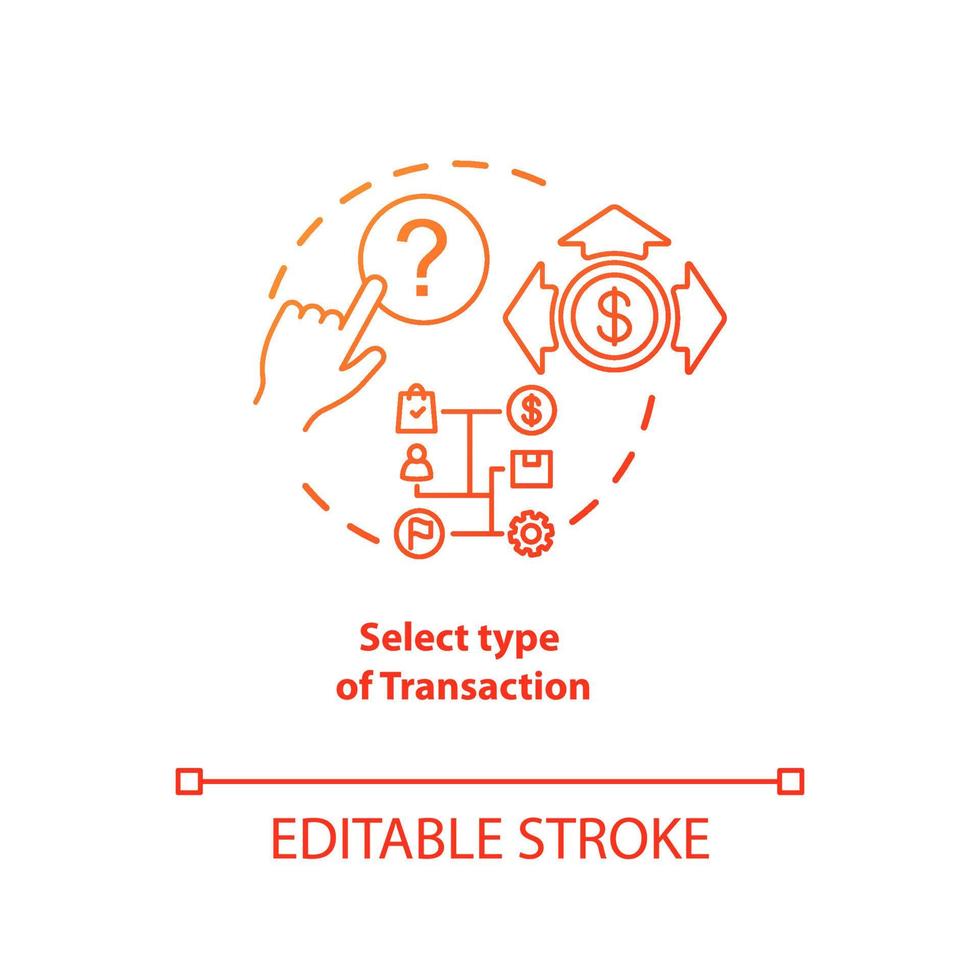 Select type of transaction red gradient concept icon. ATM operation idea thin line illustration. Money withdrawal procedure. Cashpoint, cashline. Banking. Vector isolated outline drawing
