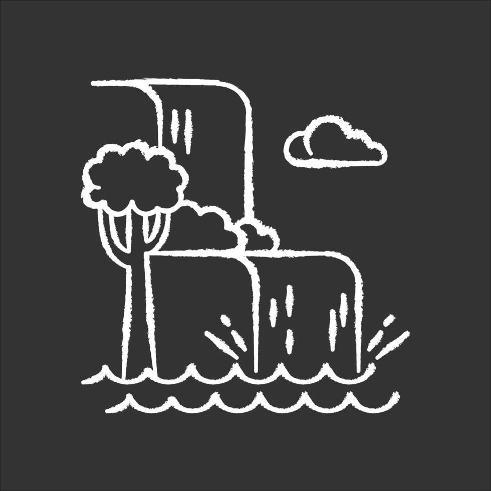 Waterfall landscape chalk icon. Vacation to Indonesia. Hidden treasures of Bali. Tropical jungle rivers. Water cascade in rainforest. Discover world wonders. Isolated vector chalkboard illustration