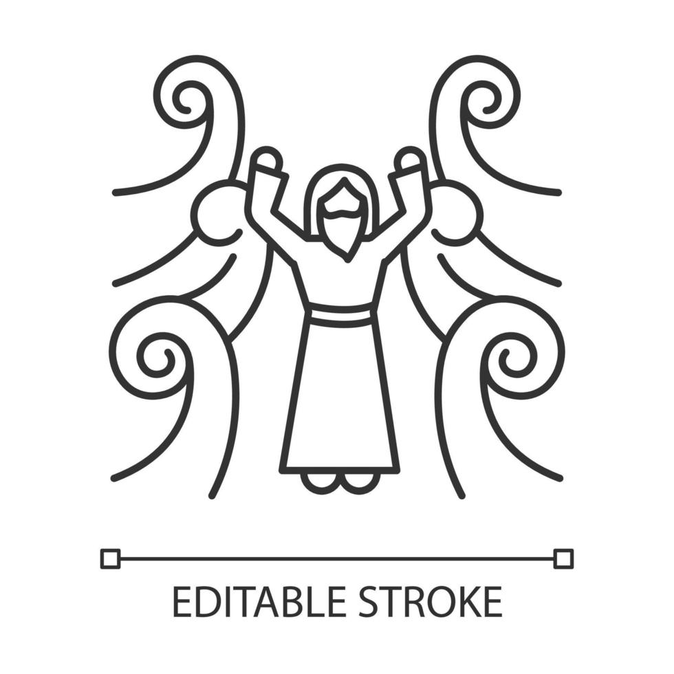 Crossing the Red sea Bible story linear icon. Moses prophet. Parted water. Biblical narrative. Thin line illustration. Contour symbol. Vector isolated outline drawing. Editable stroke