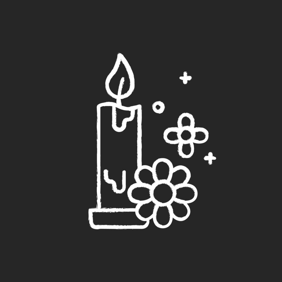 Aromatherapy chalk icon. Floral scented candle. Perfumed air freshener. Spa product. Relaxation and selfcare. Bath decoration. Candlelight for resting mood. Isolated vector chalkboard illustration