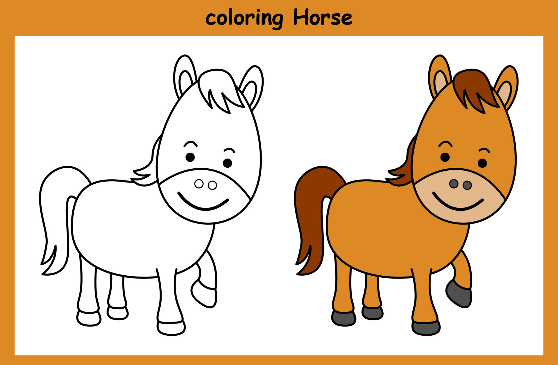 children trace and coloring horse cartoon animal 5189402 Vector Art at  Vecteezy