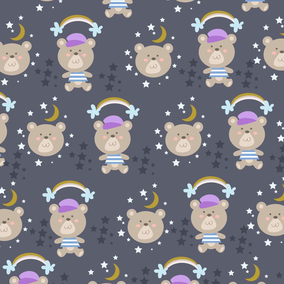 Pattern cute bear with flower and star vector