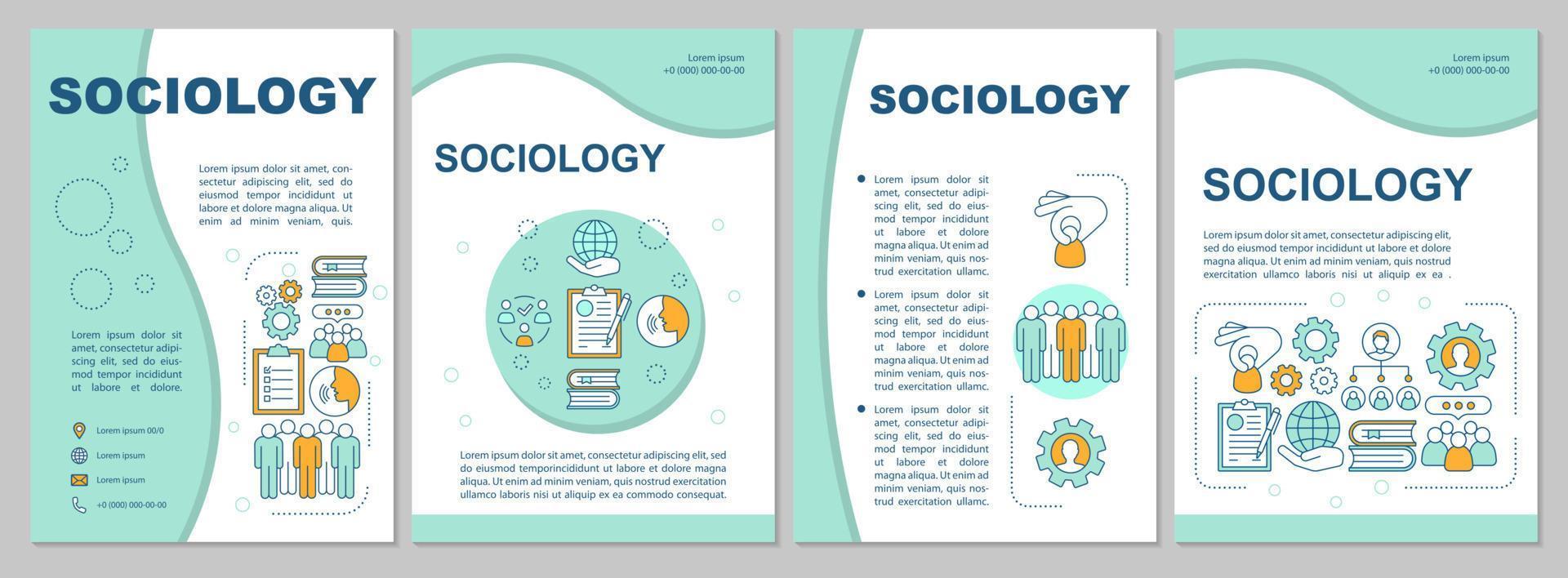 Diseño de plantilla de folleto de sociología. investigación social, ciencias. folleto, folleto, diseño de impresión de folletos con ilustraciones lineales. diseños de páginas vectoriales para revistas, informes anuales, carteles publicitarios vector