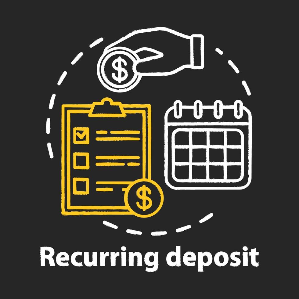 icono de concepto de tiza de depósito recurrente. idea de ahorro creación de cuenta de inversión. pagos regulares, cargos bancarios programados. servicios financieros. ilustración de pizarra aislada vectorial vector