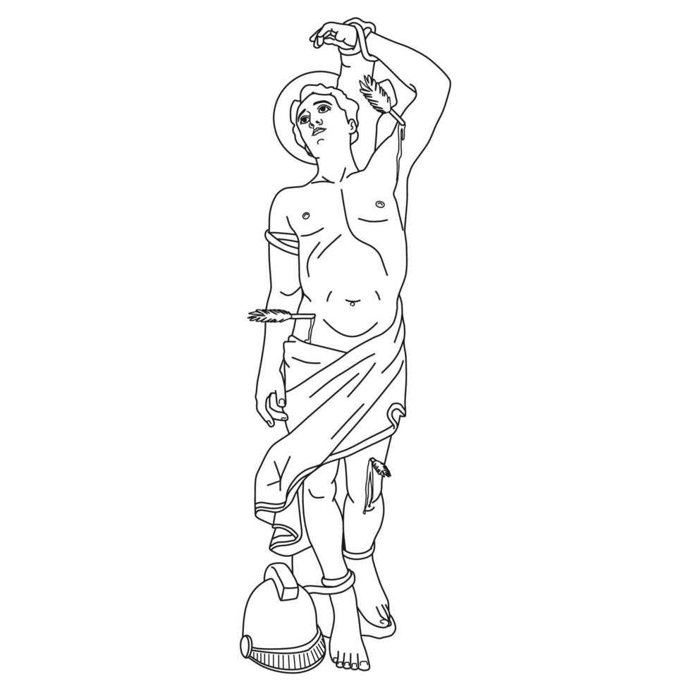 Saint Sebastian Martyr Vector Illustration Monochrome Outline
