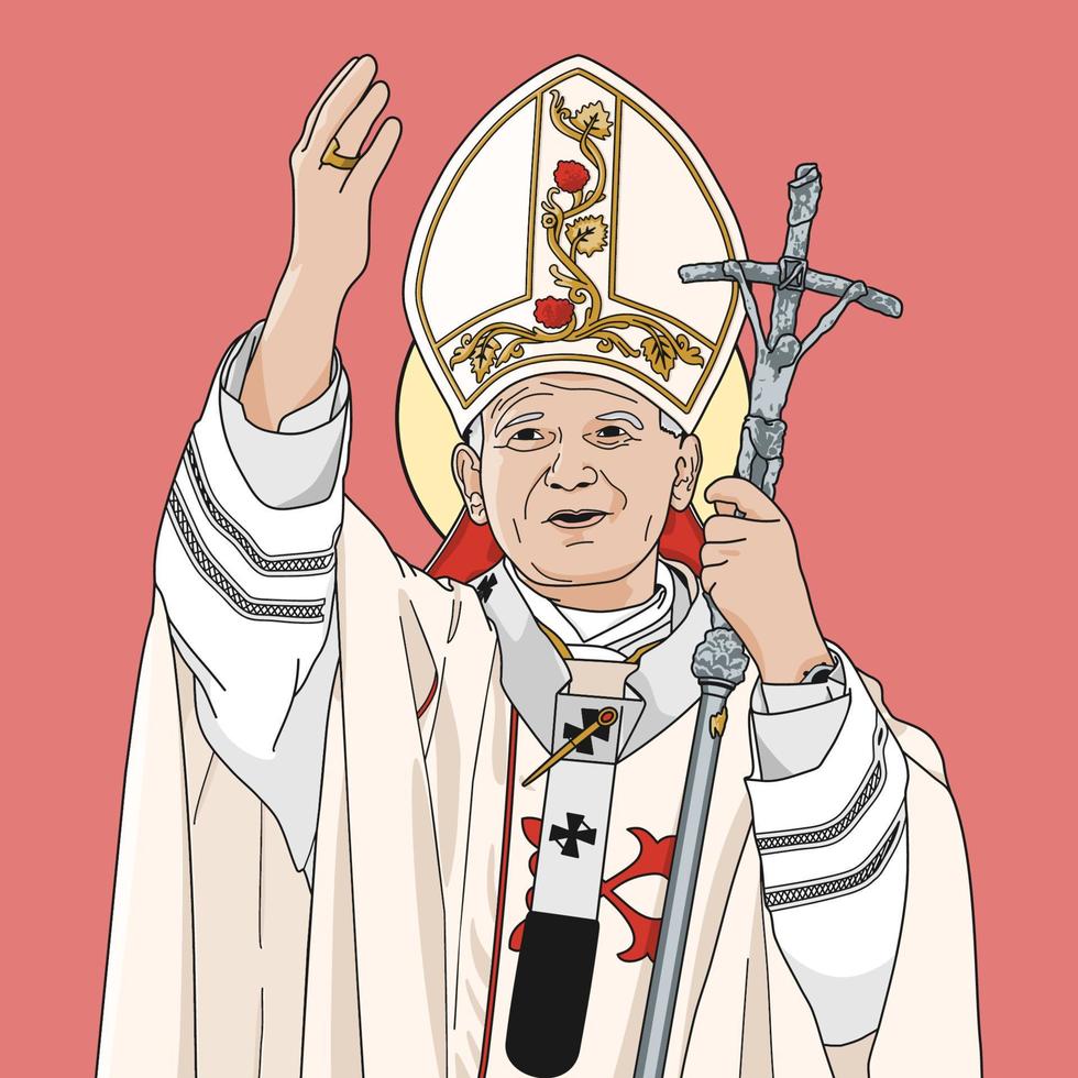 Saint John Paul II Pope Colored Vector Illustration