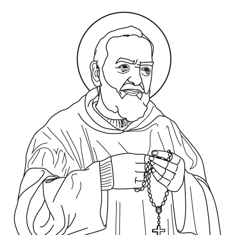 Saint Padre Pio of Pietrelcina Vector Illustration Monochromatic Outline
