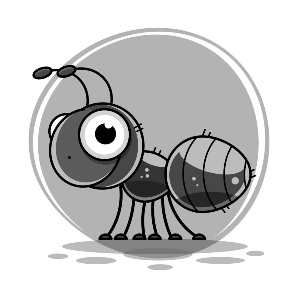 Vector illustration of a black silhouette ant. Isolated white background. Icon insect ant side