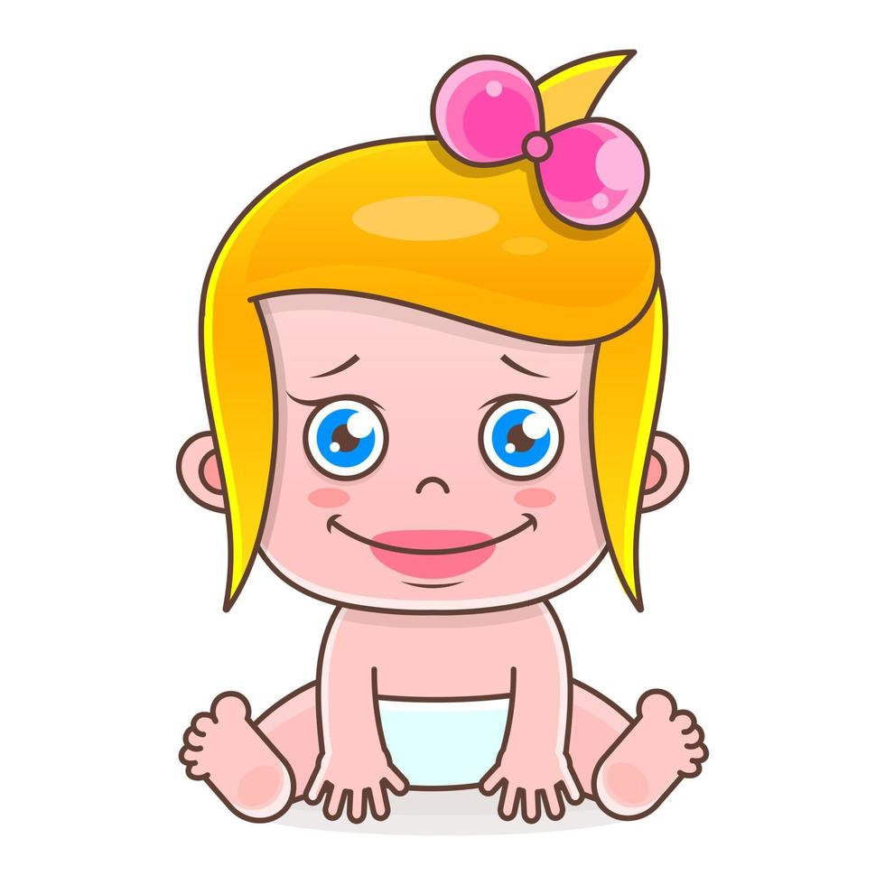 Cartoon baby girl, stylized linear logo. Cute simple illustration. vector