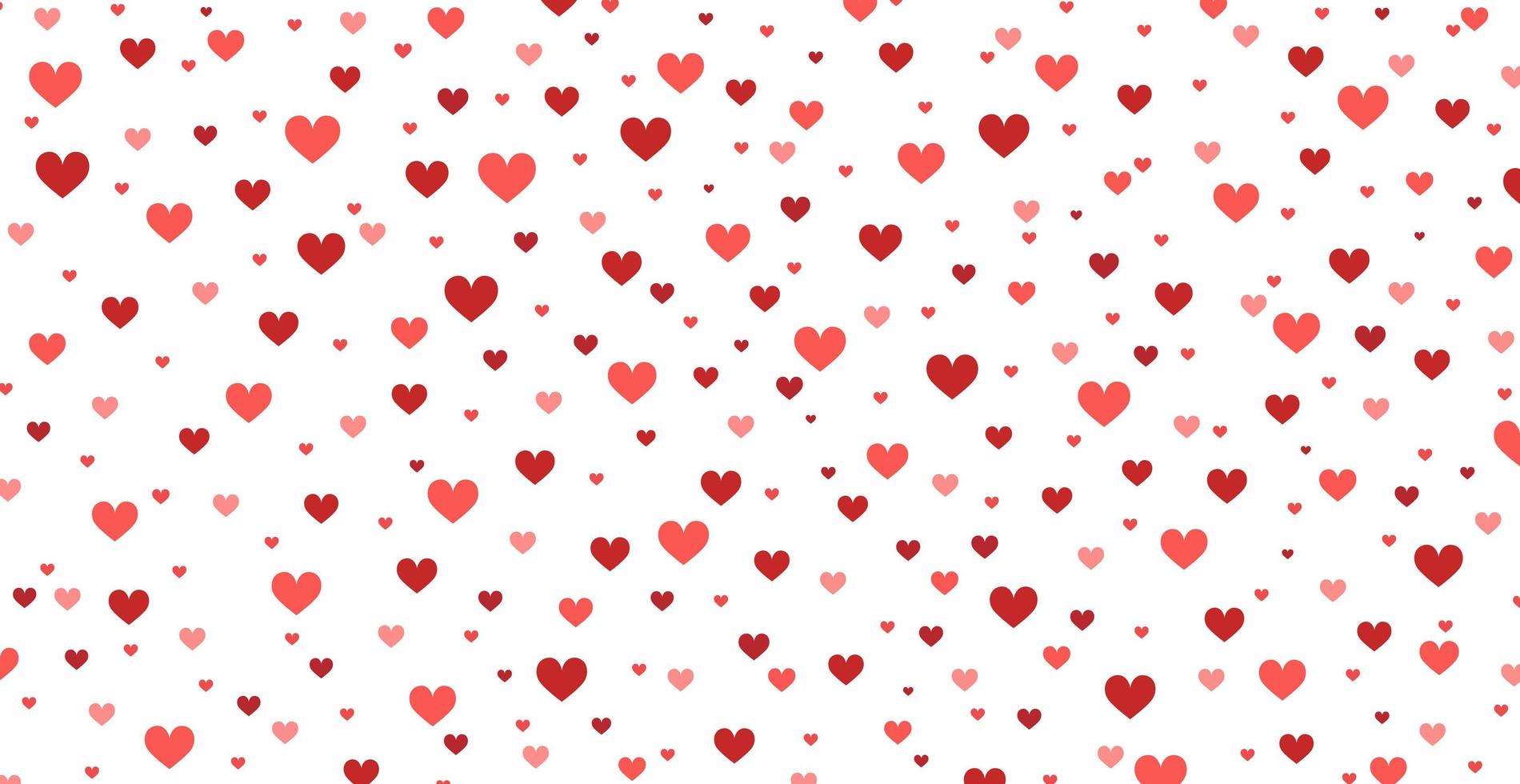 Panoramic pattern white background with many red hearts - Vector