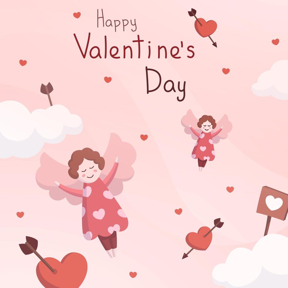 ángeles de vacaciones felicitaciones por el día de san valentín - vector