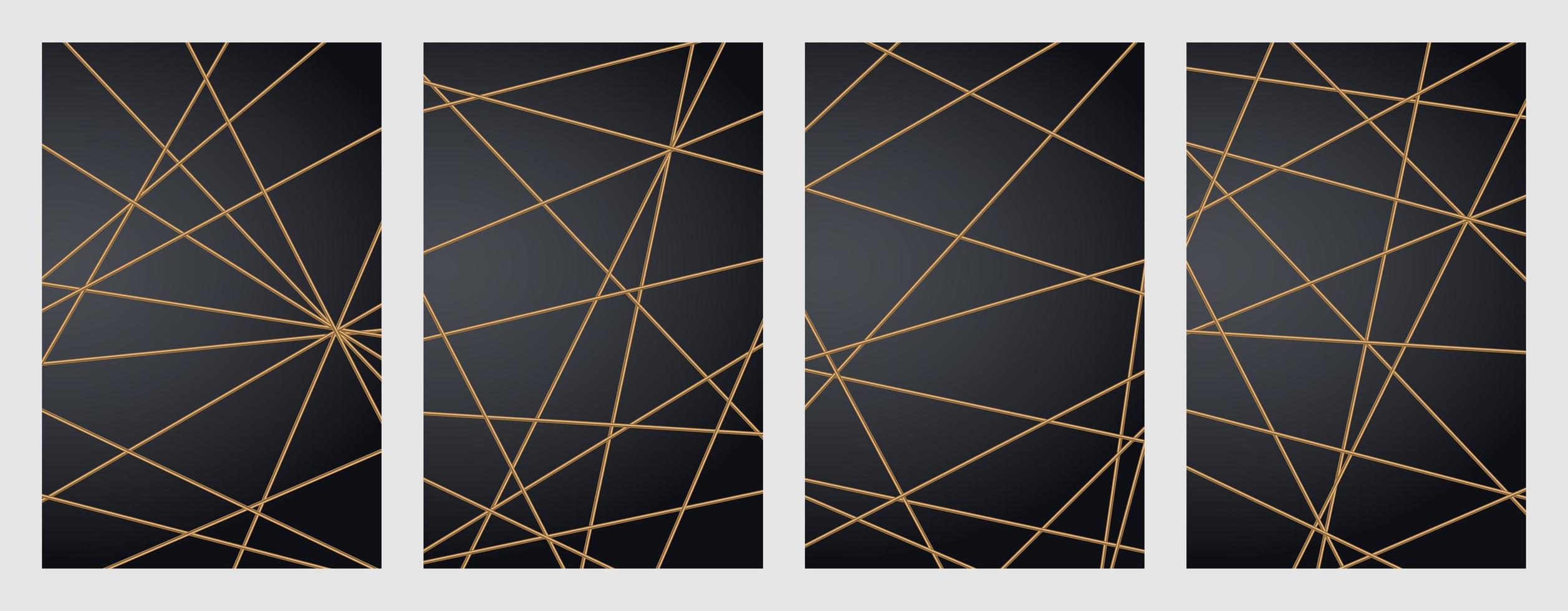 Set of modern geometric luxury web postcard templates for business or presentation with golden lines on dark blue background - Vector