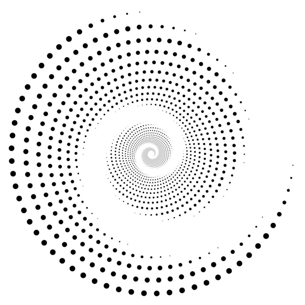 Black vortex dotted shape. Modern geometric art. Trendy design element for border frame, logo, tattoo, symbol, web, prints, posters, template, pattern and abstract background. vector