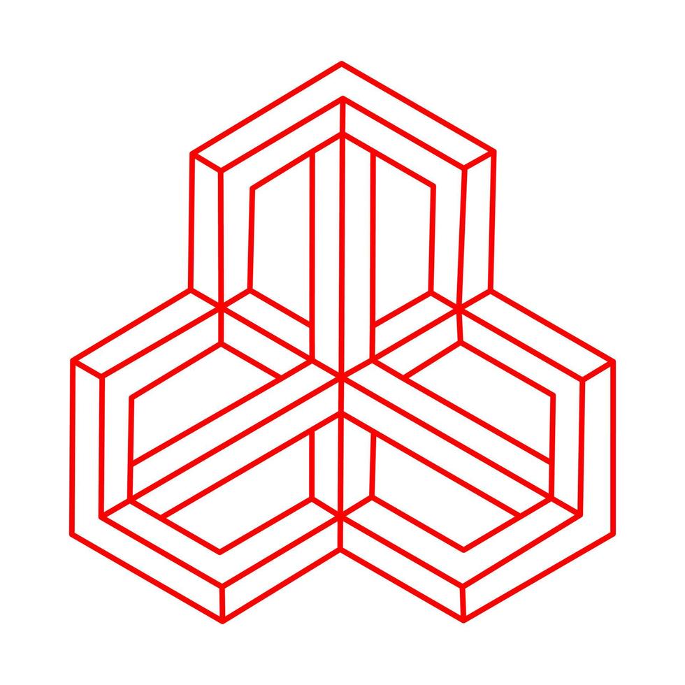 formas de ilusión óptica. logo. objeto de arte óptico. figuras imposibles. estilo escher. geometría. arte lineal. vector