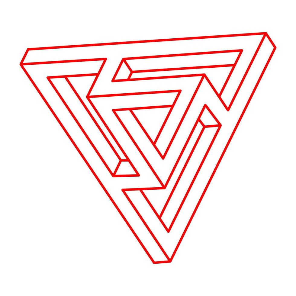 Impossible shapes. Sacred geometry figures. Optical illusion. Abstract eternal geometric objects. Impossible endless outline triangle. Optical art. Impossible geometry shape on a white background. vector