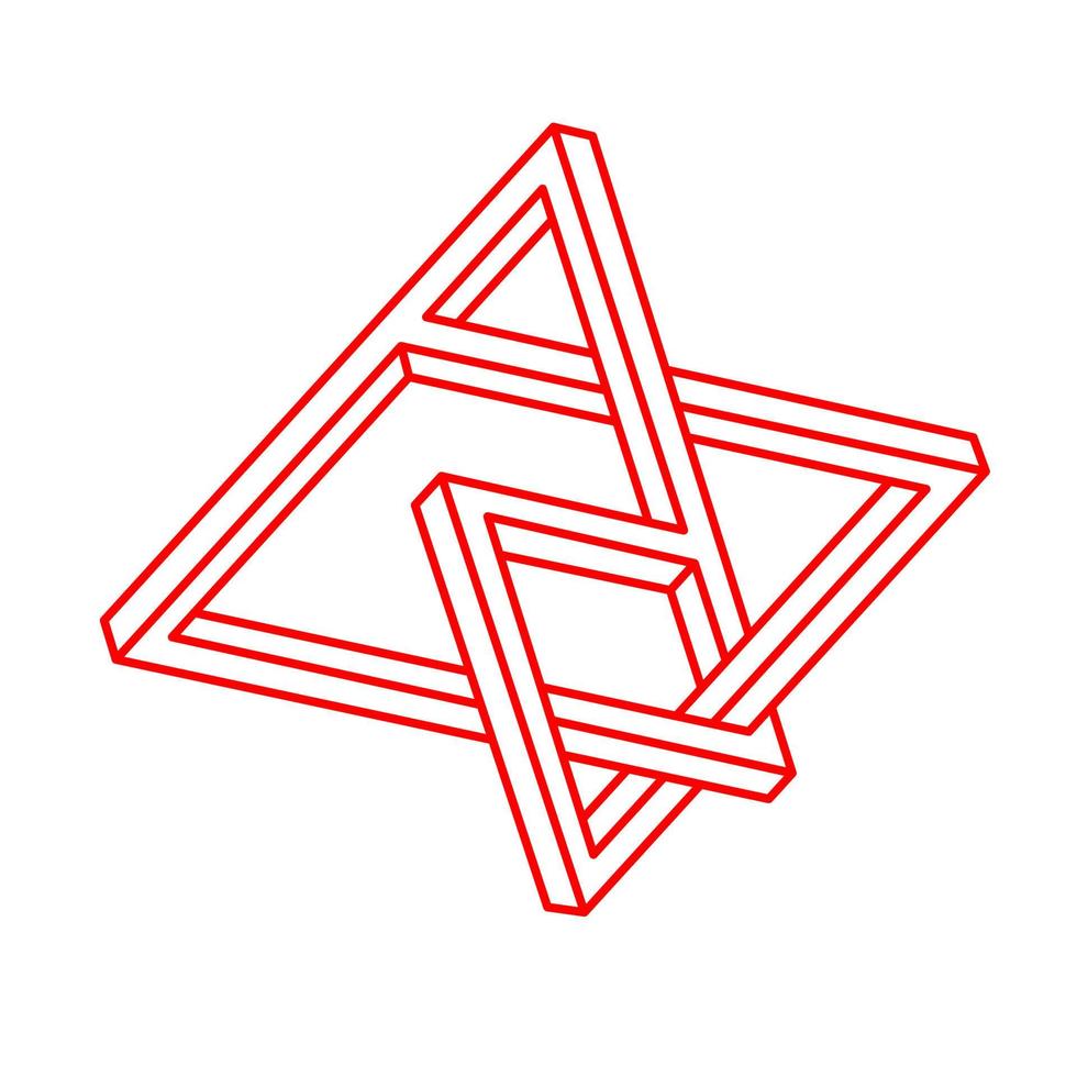 Impossible shapes. Logo. Sacred geometry figure. Optical illusion. Abstract eternal geometric object. Impossible endless outline. Op art. Impossible geometry shape on a white background. Escher style. vector