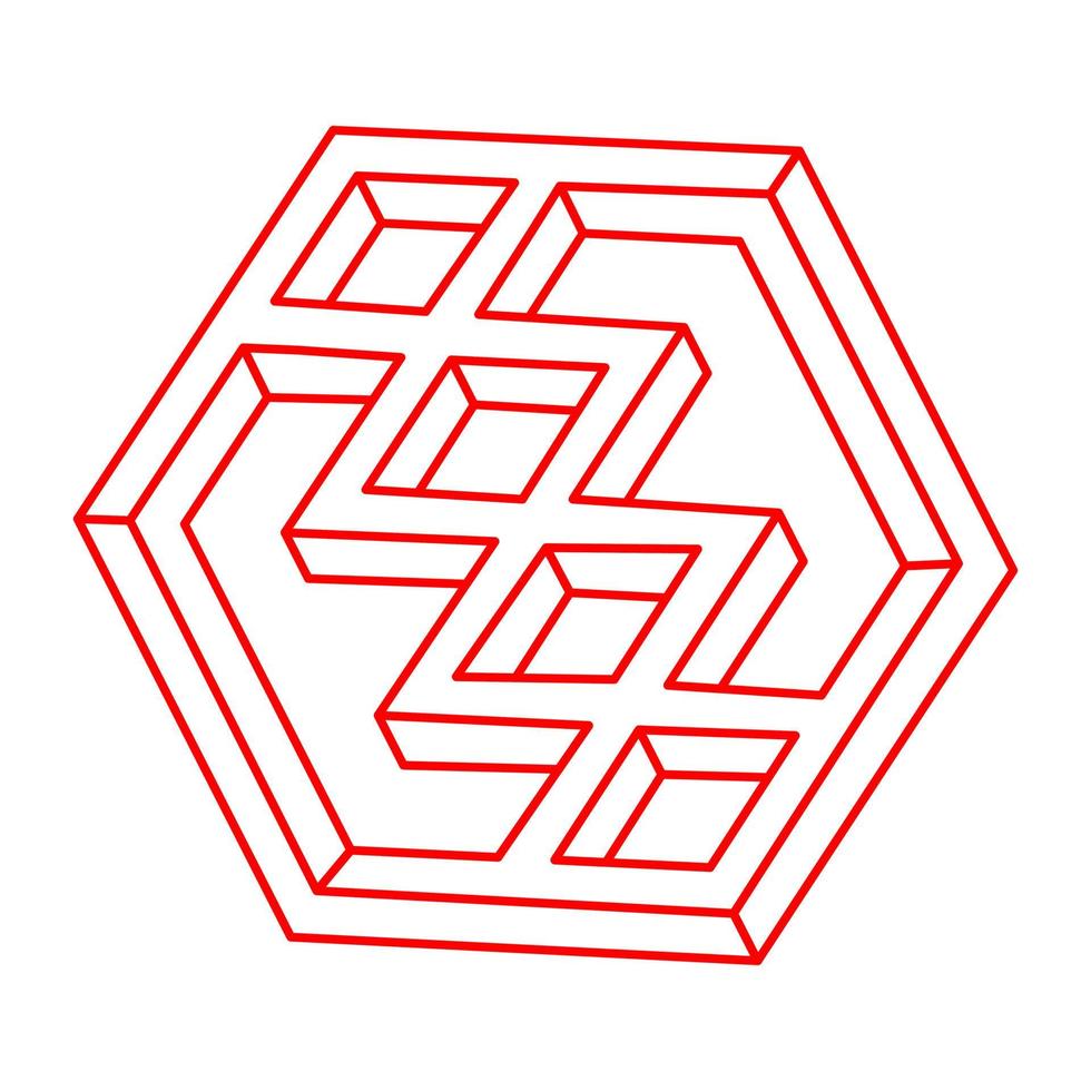 Impossible optical illusion shape. Logo. Geometry. Optical art object. Impossible figures. Line art. Escher paradox. vector