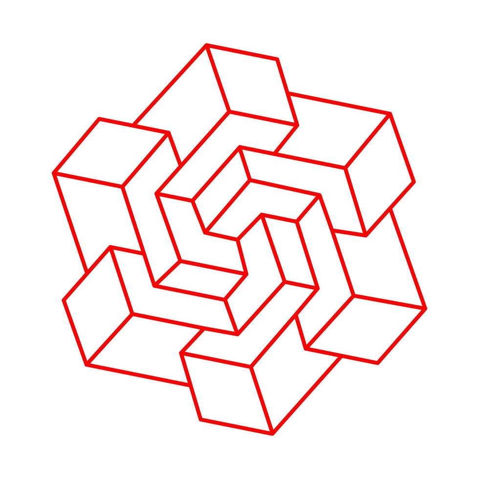 Escher paradox geometry. Optical illusion object. Sacred geometric figure. Optical art. Impossible shapes. vector