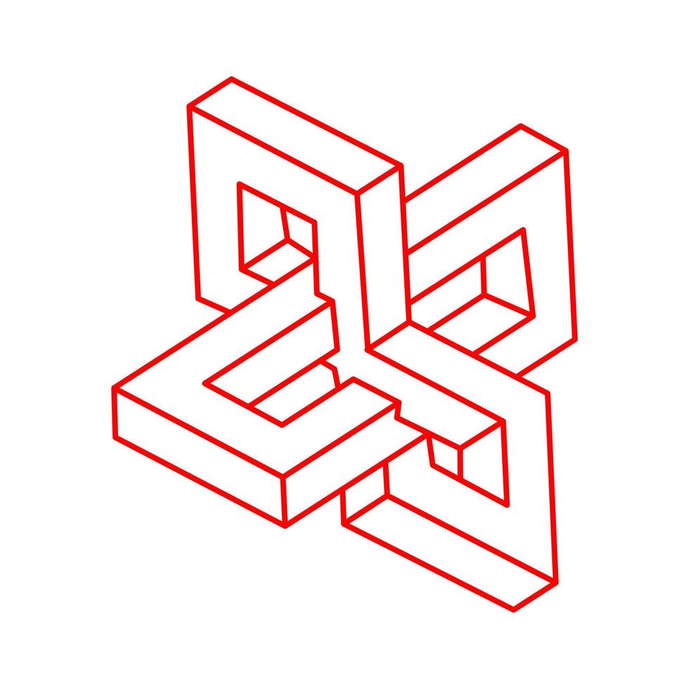 Impossible shapes, optical illusion figure, vector. Escher paradox. Optical art objects. Geometry. vector