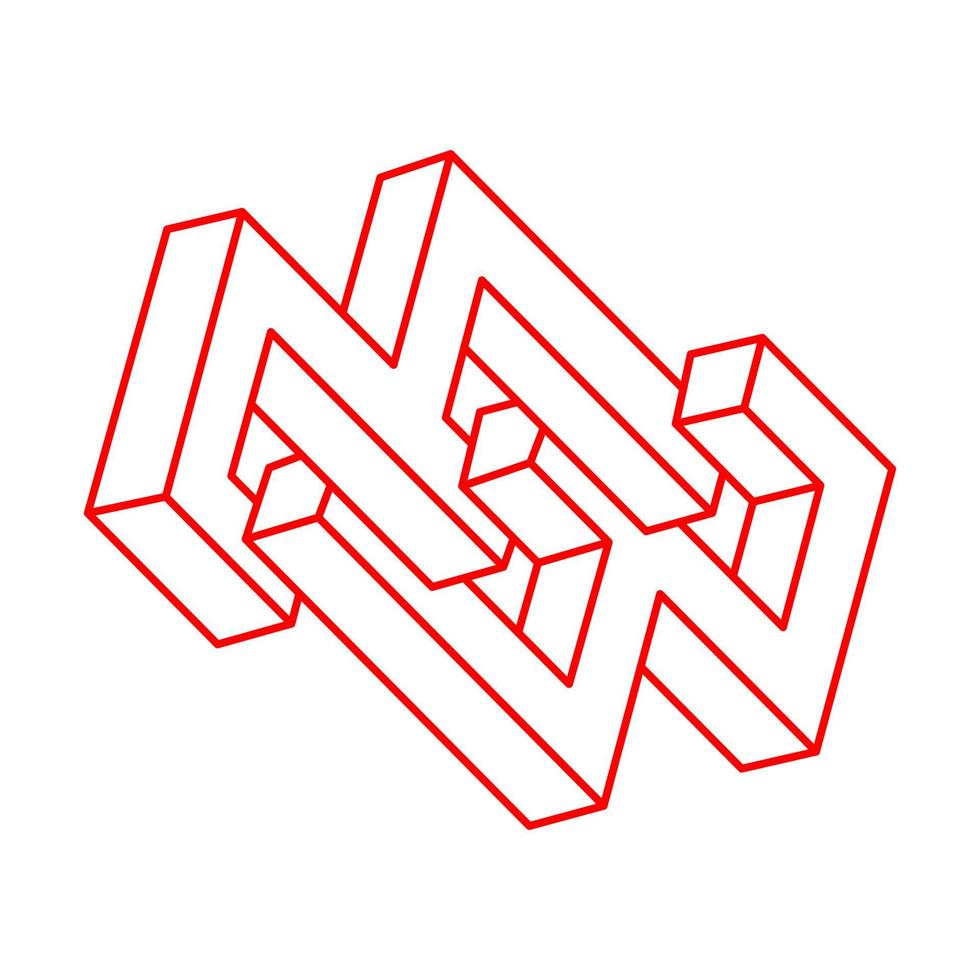 Impossible shapes. Logo. Sacred geometry. Optical illusion. Abstract eternal geometric objects. Impossible endless outline. Impossible geometry object on a white background. Optical art. vector