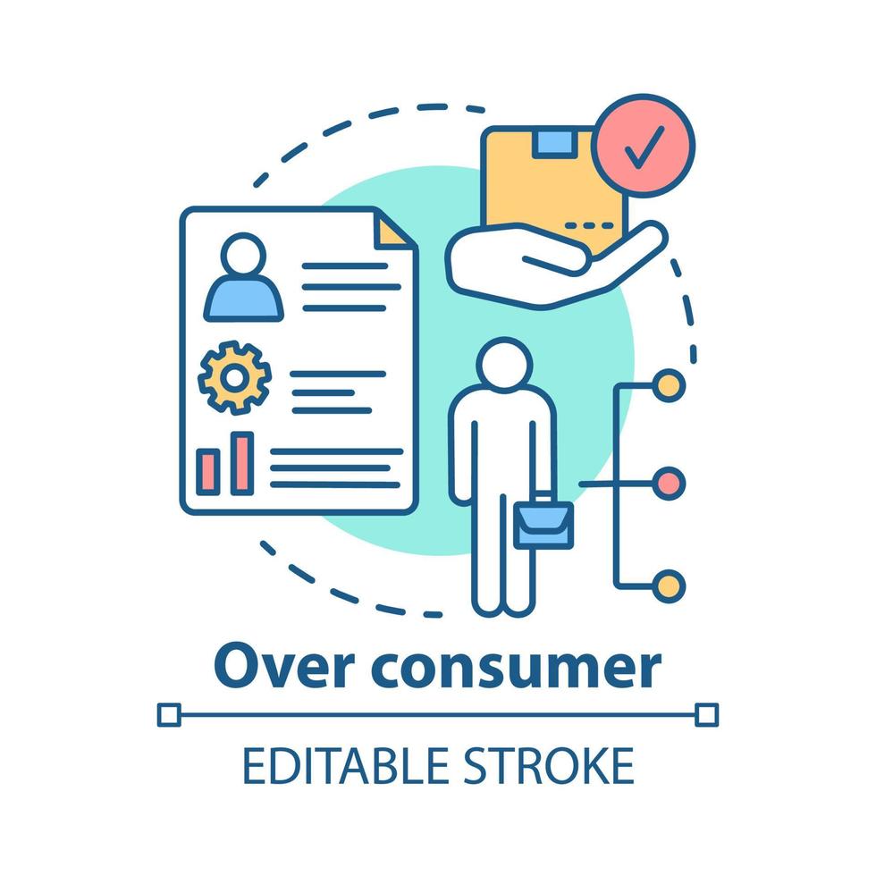 Over consumer concept icon. Increasing goods consumption idea thin line illustration. Buying products. Promotion of customers interests. Vector isolated outline drawing. Editable stroke