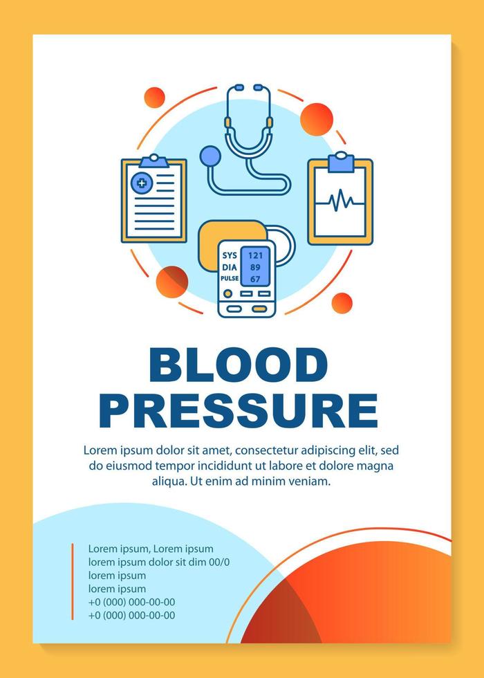 diseño de plantilla de folleto de presión arterial. uso de manómetro. folleto, folleto, diseño de impresión de folleto con ilustraciones lineales. diseños de página de vectores para informes anuales, carteles publicitarios