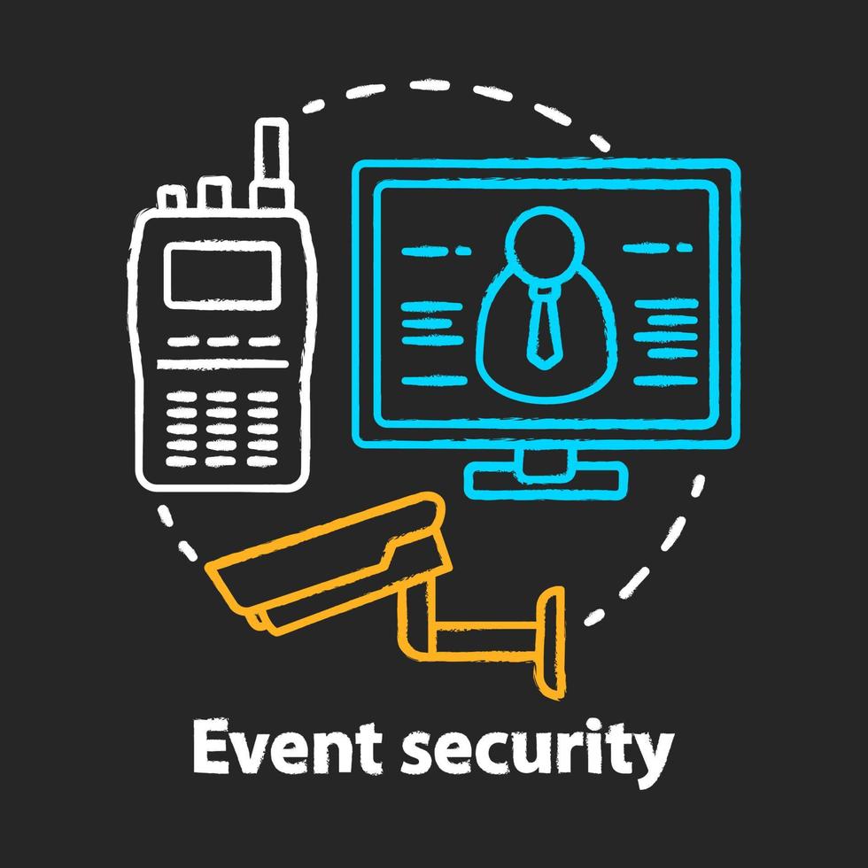 Event security chalk concept icon. Video surveillance and professional monitoring system idea. CCTV. Safety, high protection. Vector isolated chalkboard illustration