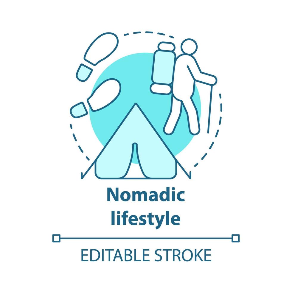 Nomadic lifestyle blue concept icon. Moving from place to place idea thin line illustration. Human migration, living with no permanent residence. Vector isolated outline drawing. Editable stroke