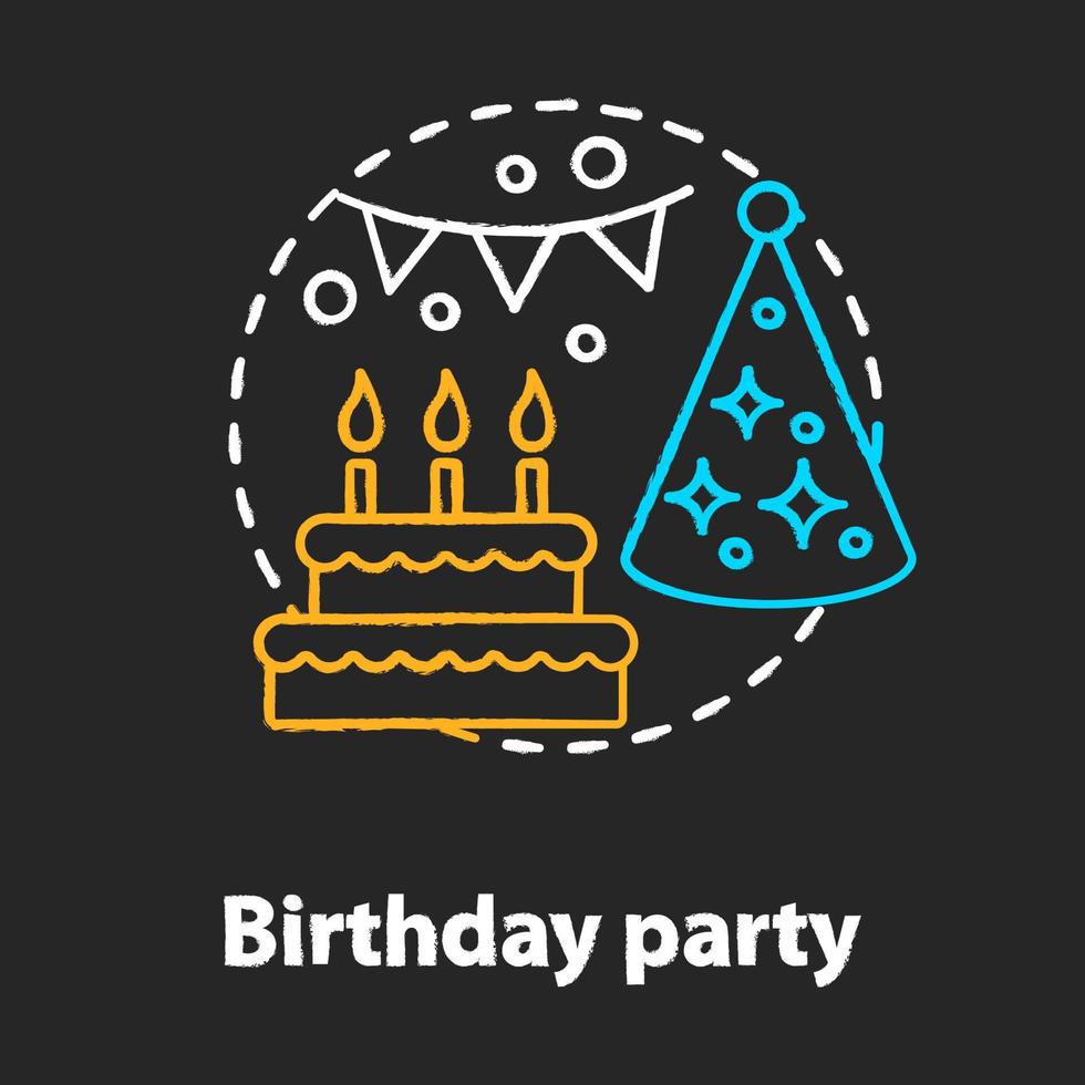 icono de concepto de tiza de fiesta de cumpleaños. idea de experiencia de servicio al cliente. encuesta de satisfacción del cliente, revisión. evaluación de la calidad. ilustración de pizarra aislada vectorial vector