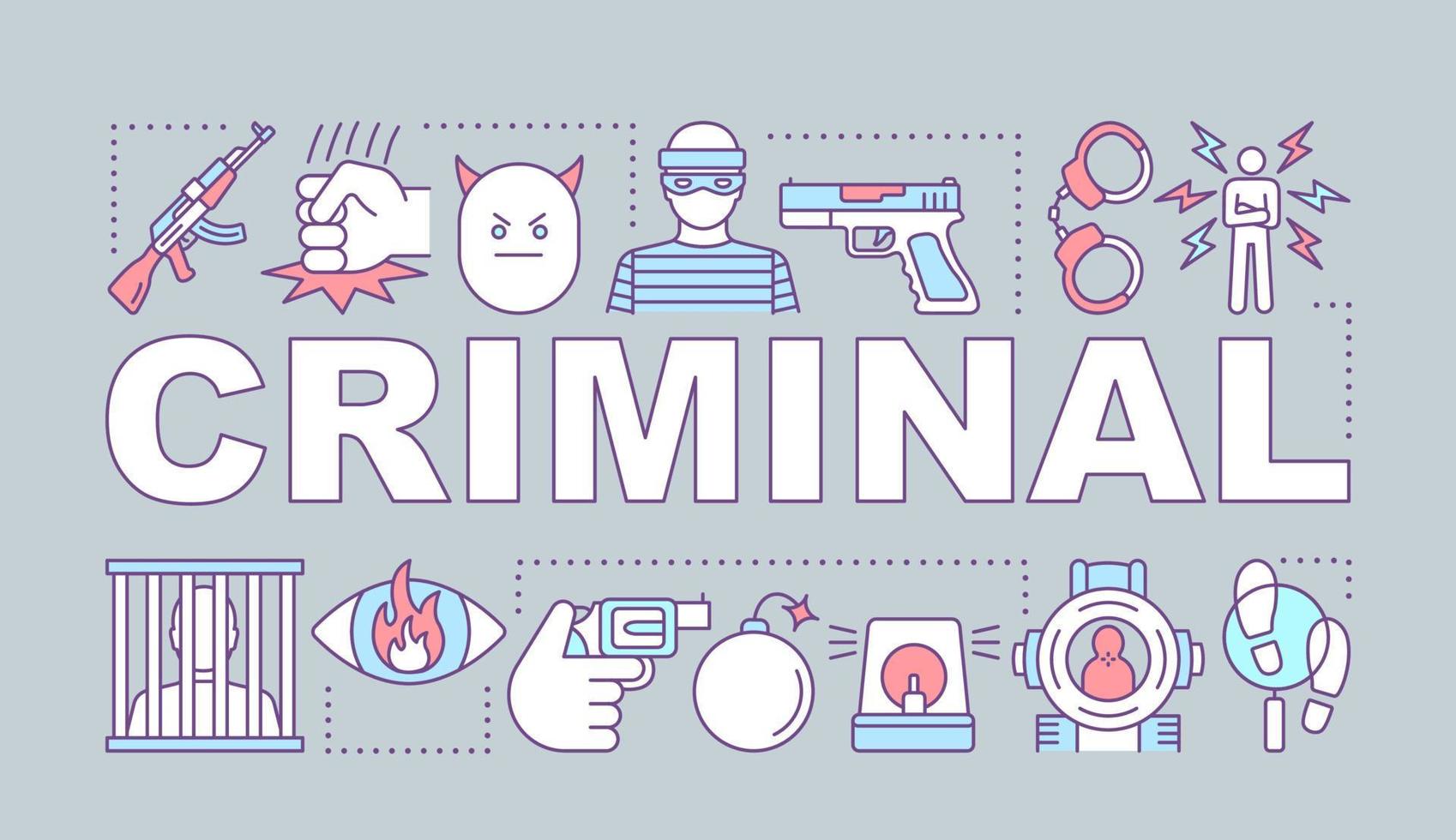 Criminal word concepts banner. Committing crime. Terrorist attack. Robber, housebreaker. Presentation, website. Isolated lettering typography idea with linear icons. Vector outline illustration