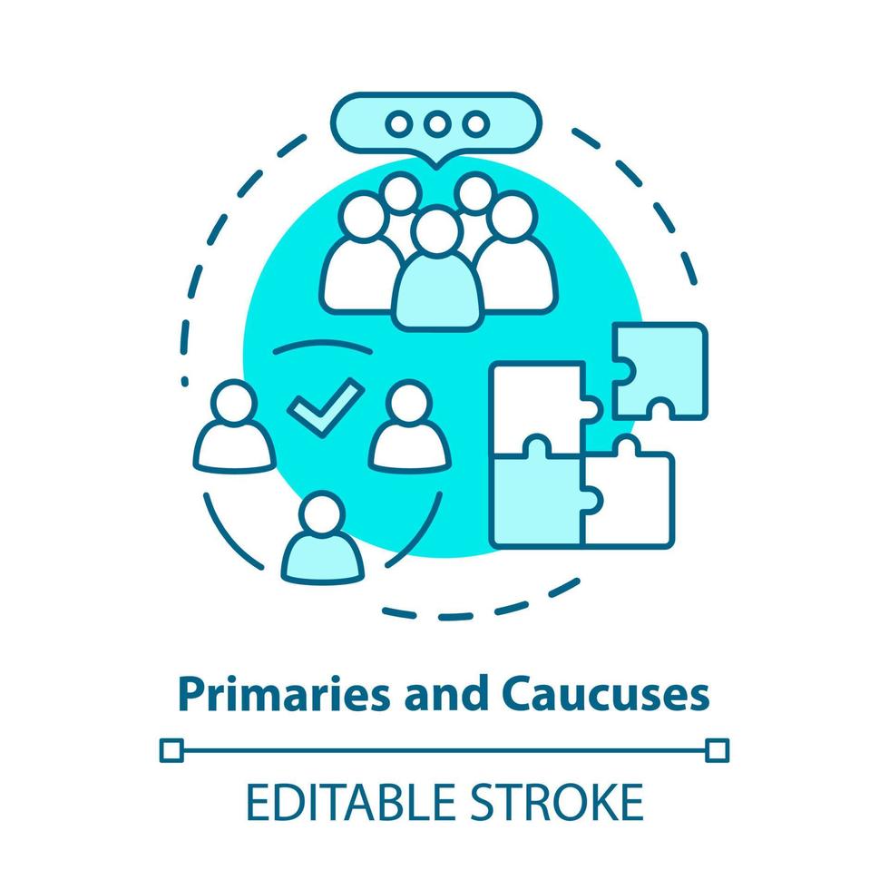 Elections concept icon. Primaries and caucuses voting day idea thin line illustration. Official, governmental election and organised supporter vote. Vector isolated outline drawing. Editable stroke