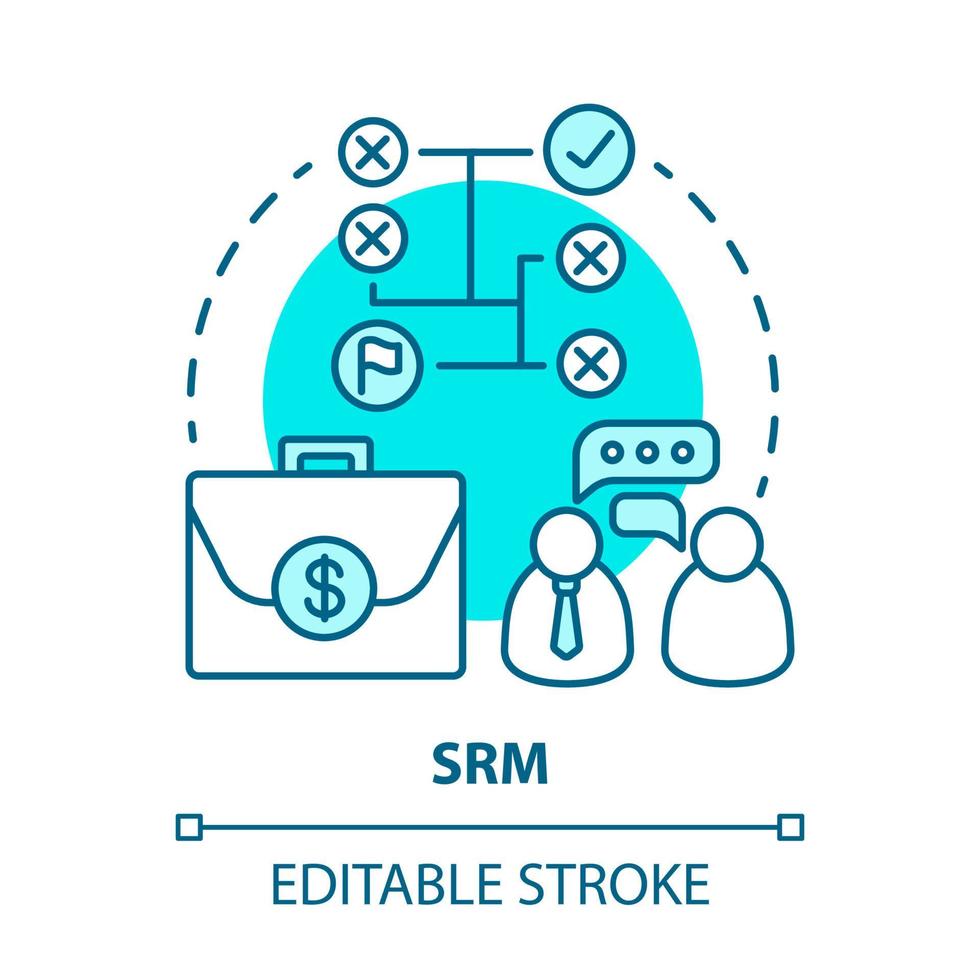 SRM blue concept icon. Supplier relationship management idea thin line illustration. Planning and managing. Company management. Data analyzing. Vector isolated outline drawing. Editable stroke