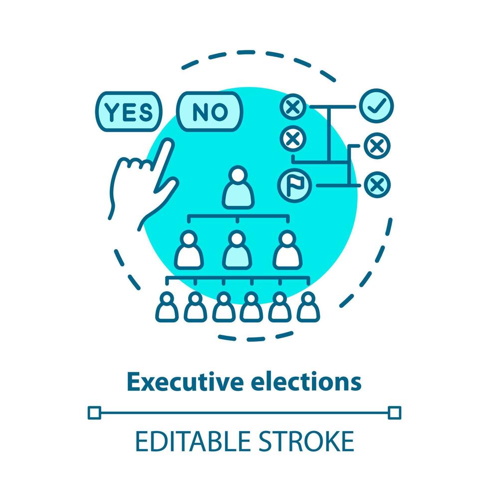 Election concept icon. Executive elections idea thin line illustration. Authority hierarchy. Public decision. Choosing new federal government. Vector isolated outline drawing. Editable stroke