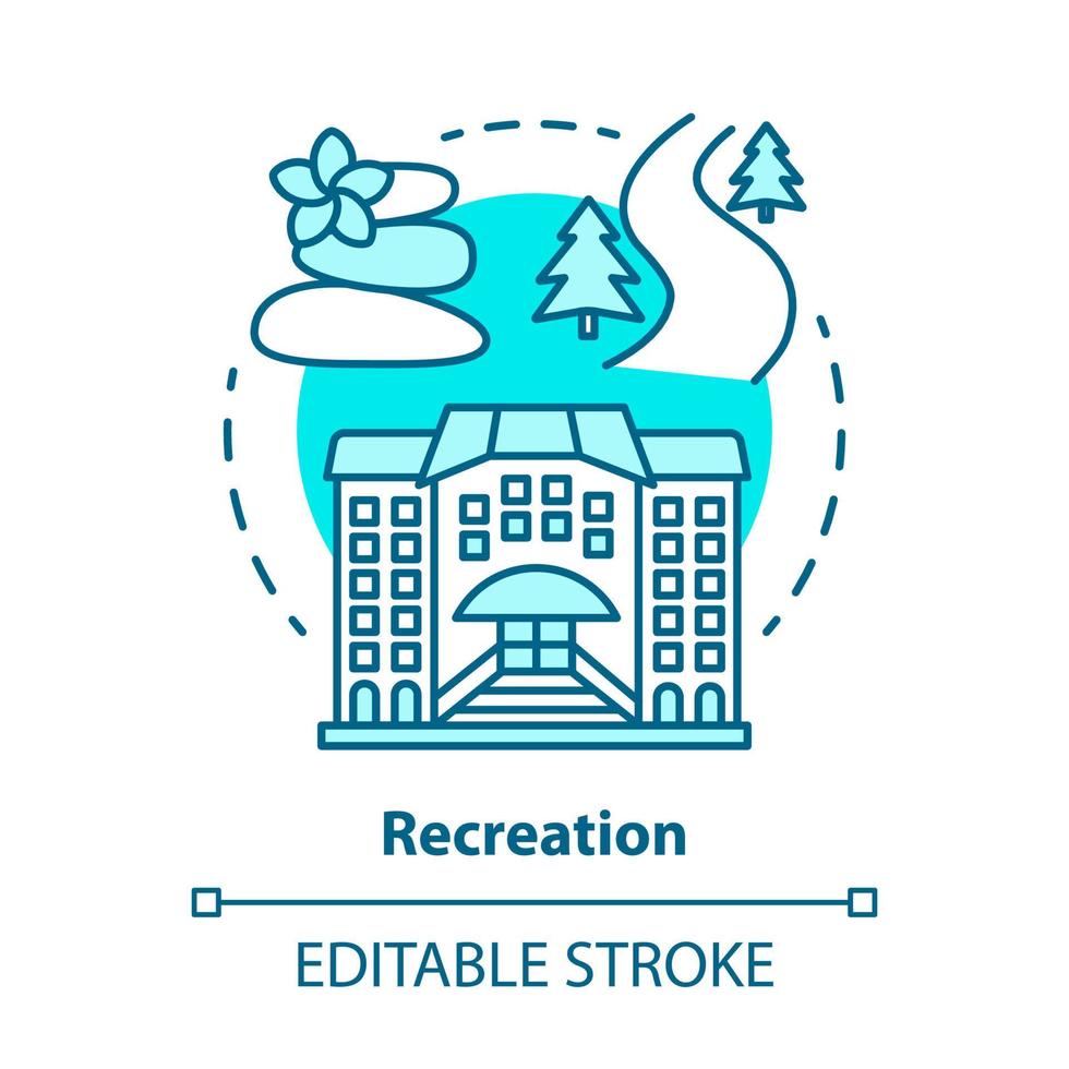 Recreation blue concept icon. Urban and outdoors recreation services idea thin line illustration. Active rest. Leisure industry. Tourism management. Vector isolated outline drawing. Editable stroke