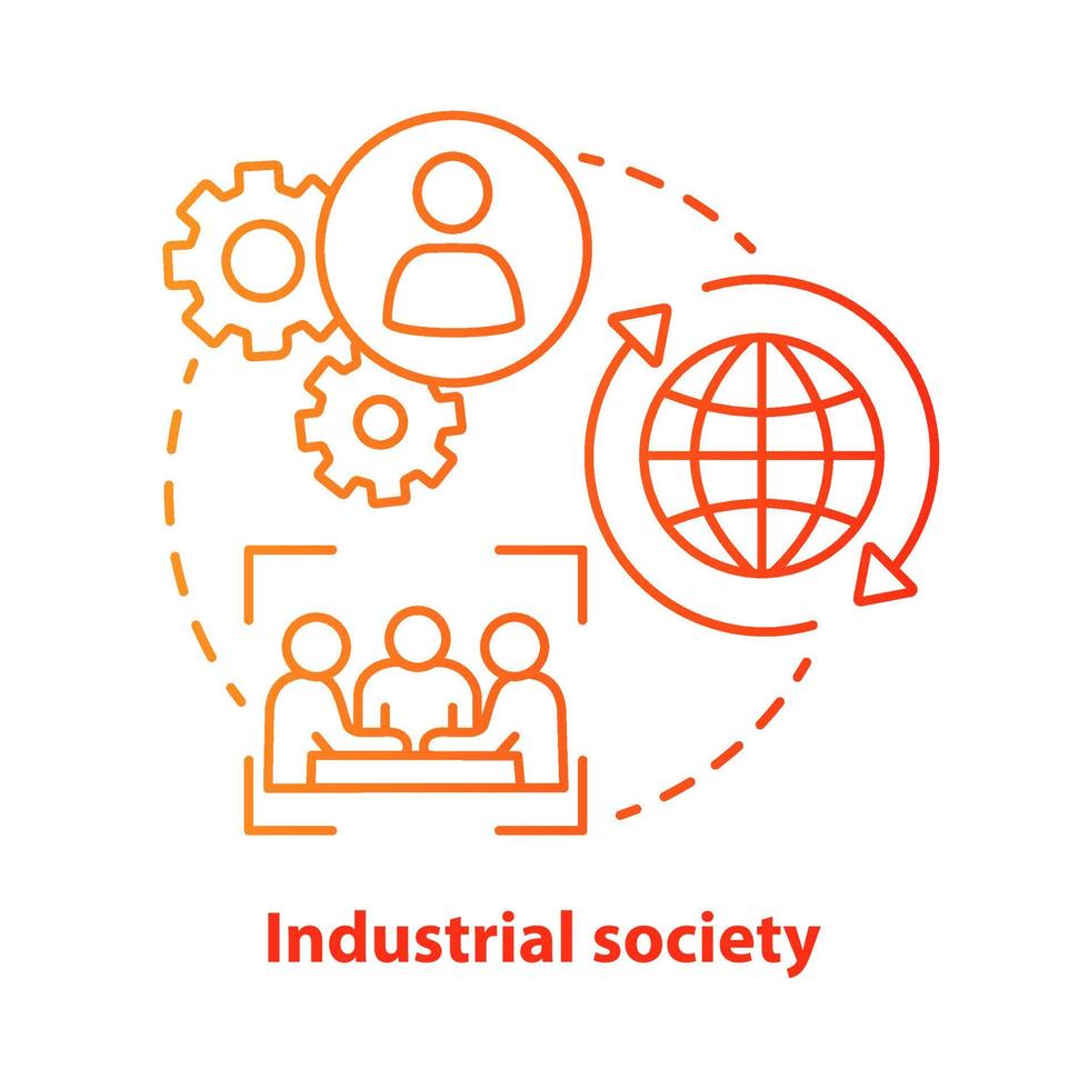 Industrial society red concept icon. Mass production technology idea thin line illustration. Labor industrialization. Technological innovation. Vector isolated outline drawing. Editable stroke