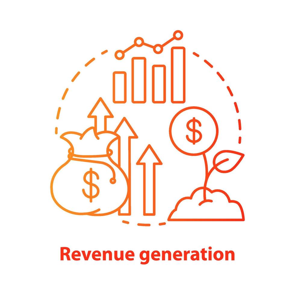 Revenue generation red concept icon. Income increase idea thin line illustration. Business development. Sprout with dollar coin. Financing, budgeting. Vector isolated outline drawing. Editable stroke