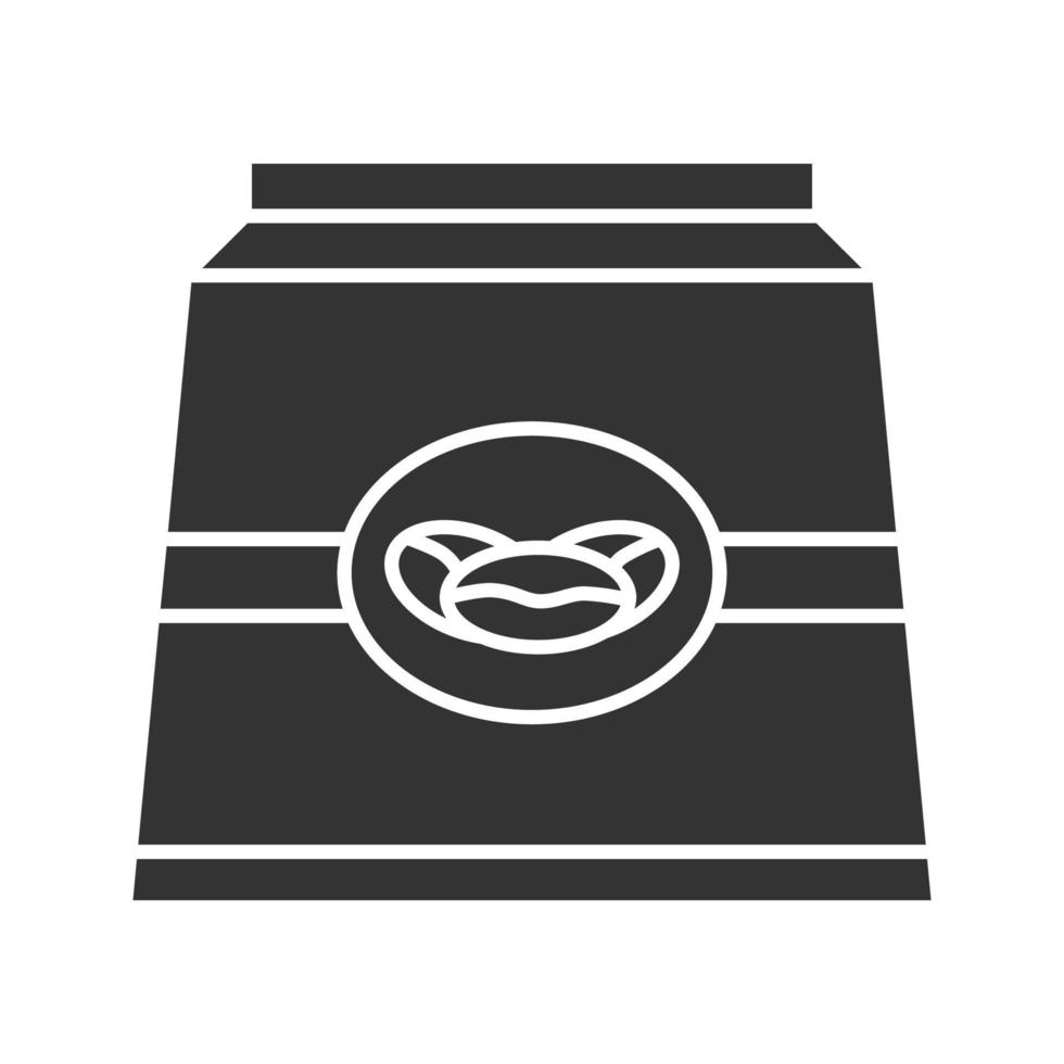 Coffee paper package glyph icon. Silhouette symbol. Negative space. Vector isolated illustration