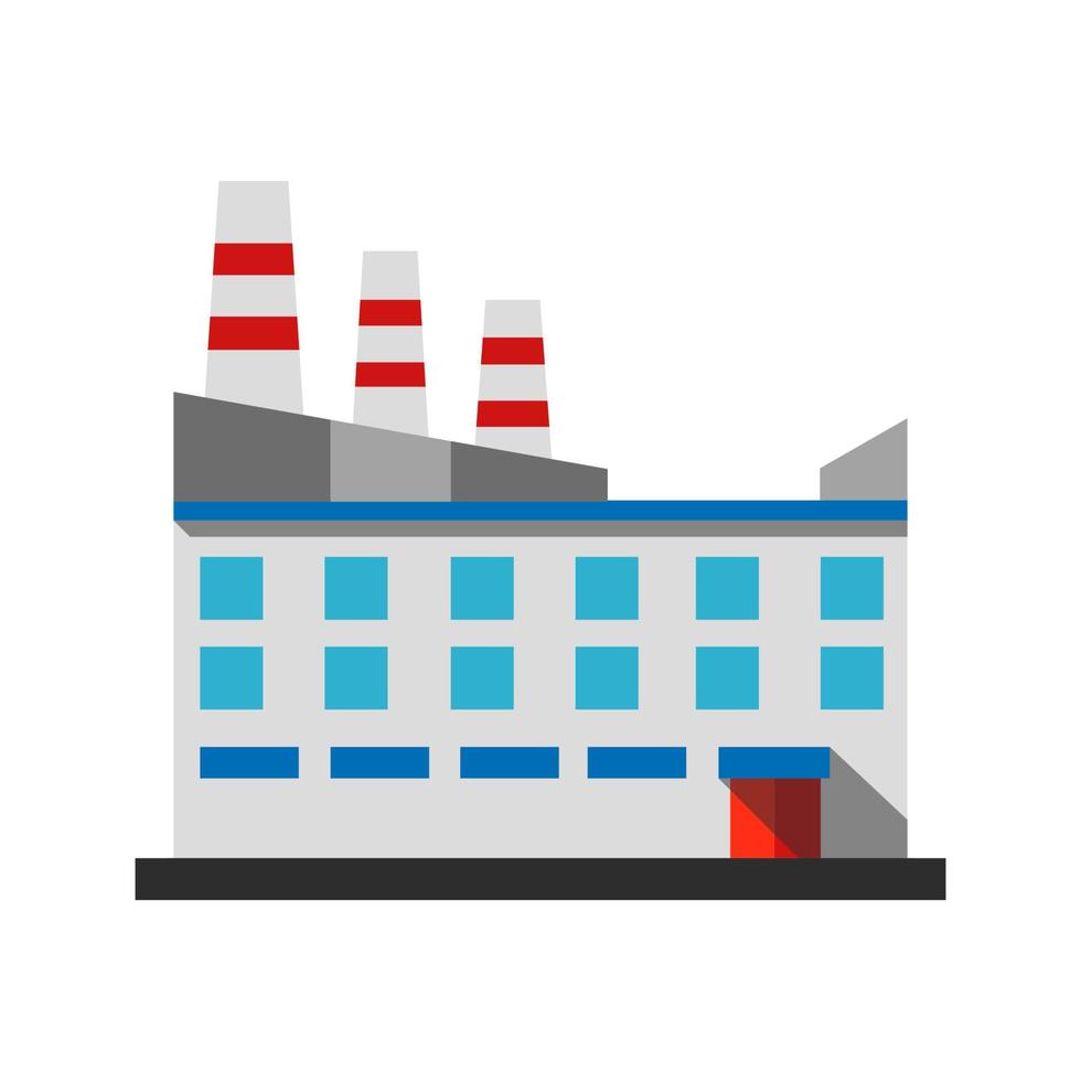 Industrial factory flat design long shadow color icon. Plant. Industrial district. Vector silhouette illustration