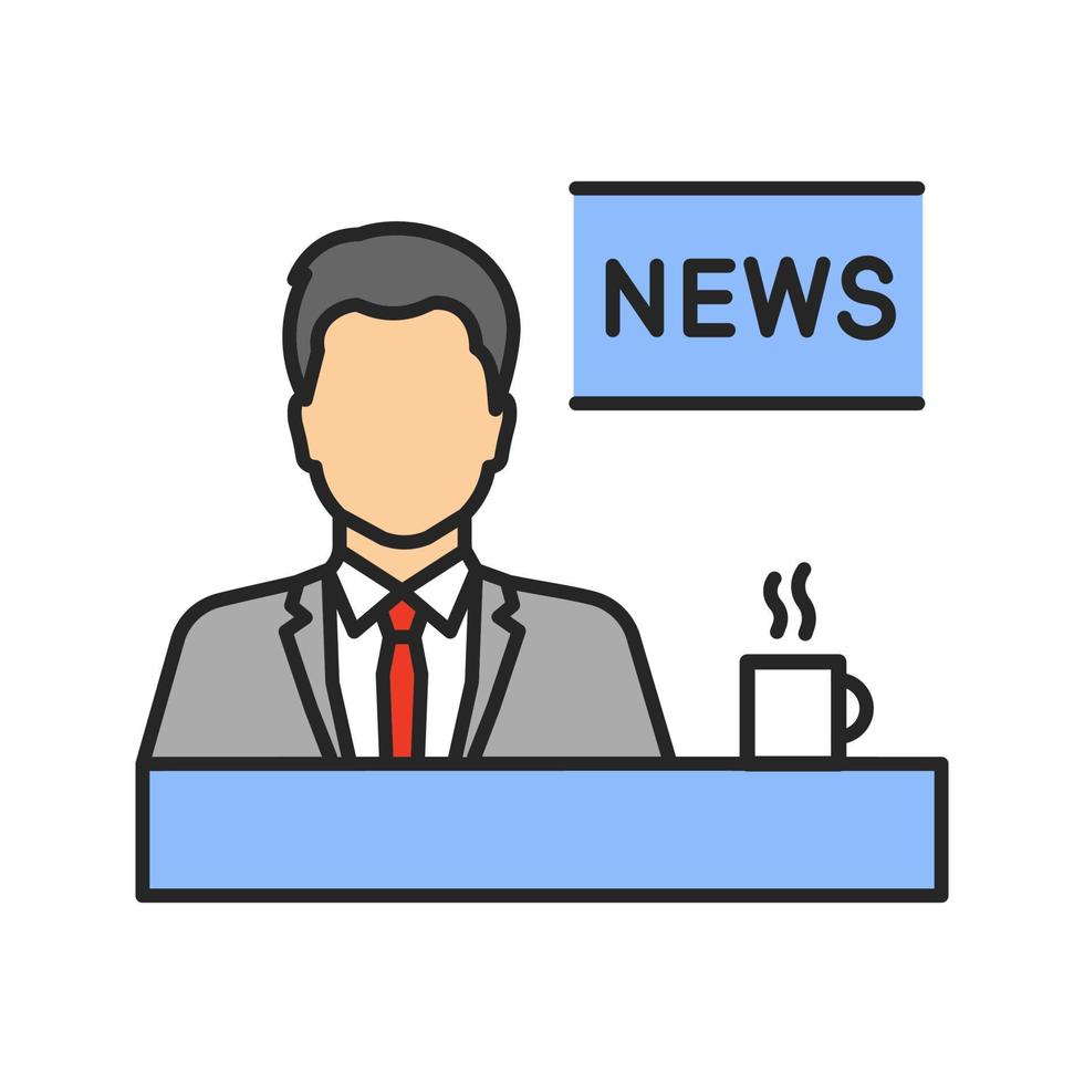 TV presenter color icon. Newscaster. Morning news. Isolated vector illustration