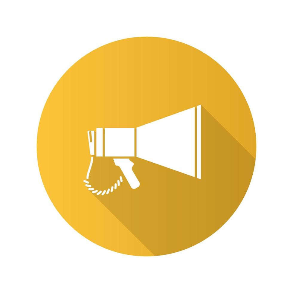 Megaphone flat design long shadow glyph icon. Breaking news. Announcement. Bullhorn. Vector silhouette illustration