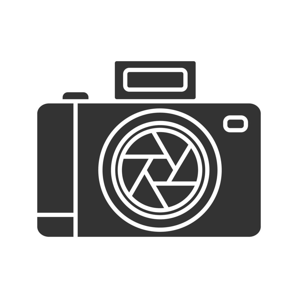 Professional photo camera glyph icon. Silhouette symbol. Negative space. Vector isolated illustration