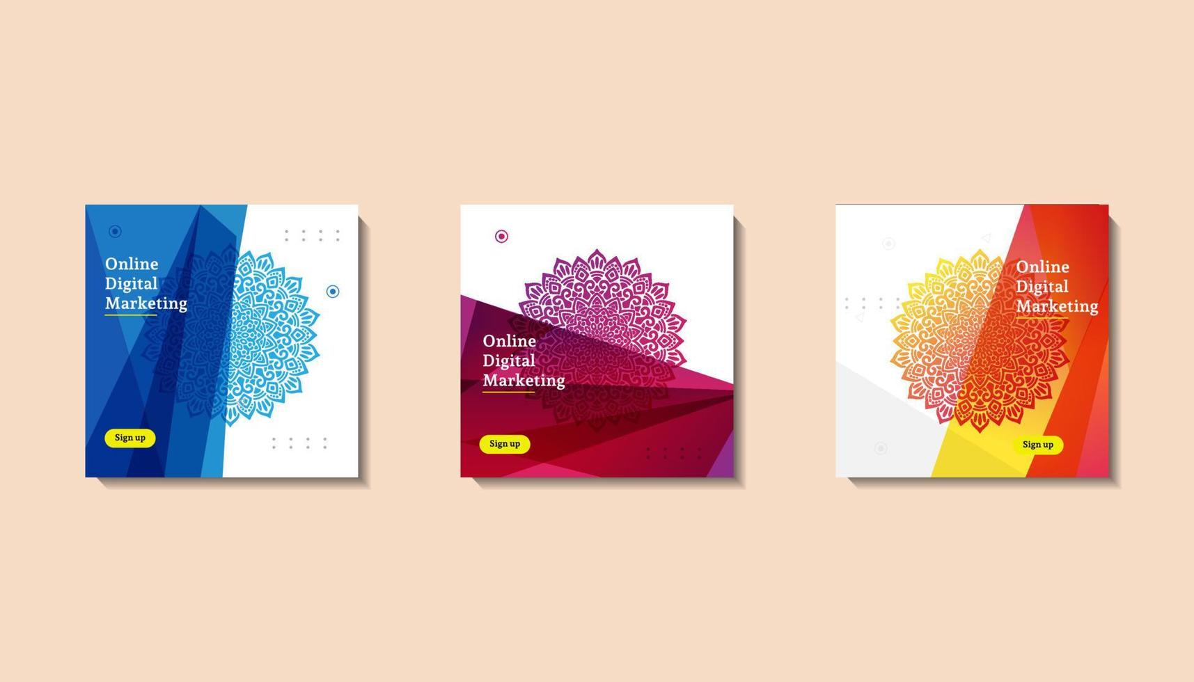 plantilla de publicación en redes sociales para saludos eid o deseo con diseño de luna, celebración eid publicación en redes sociales con mandala y linternas vector libre