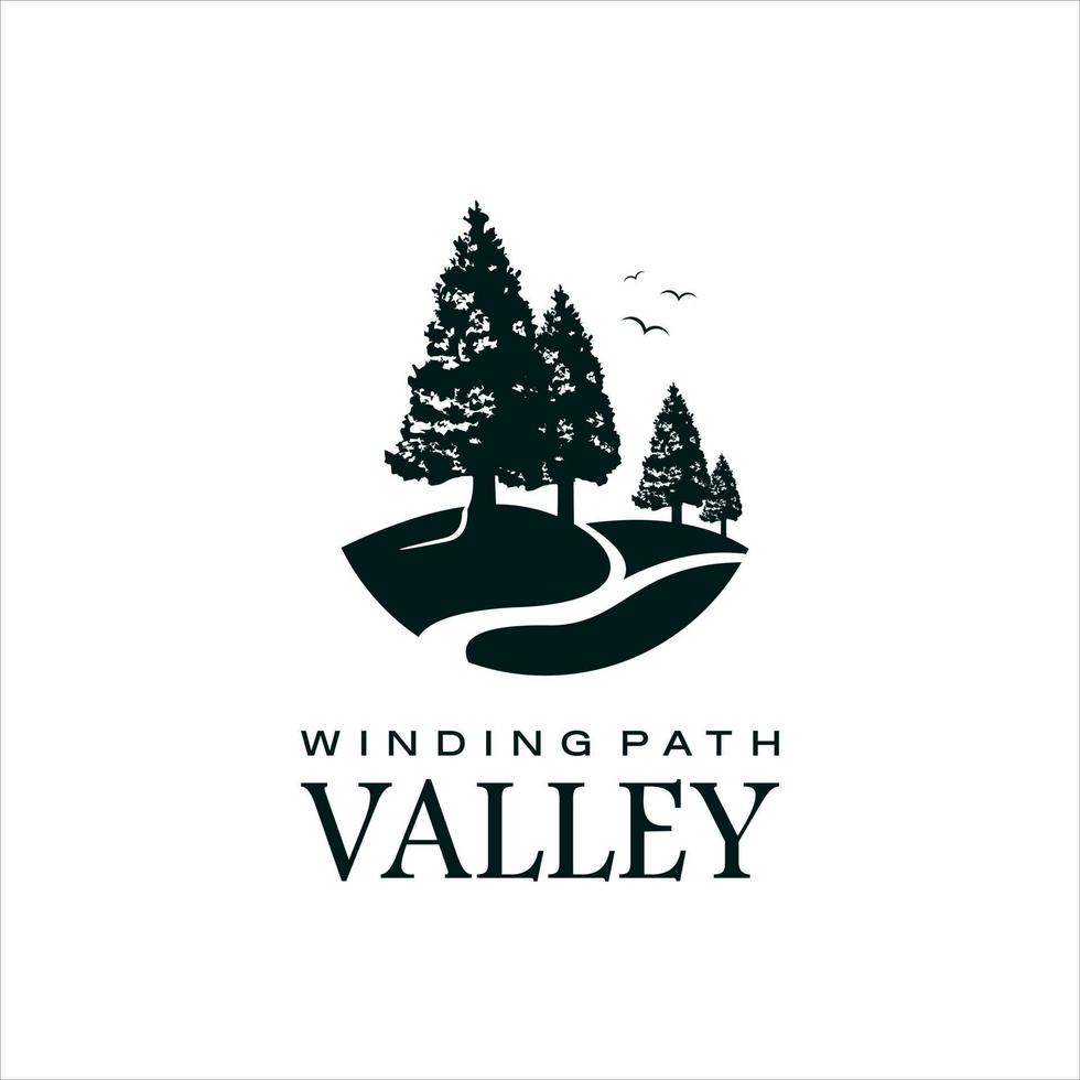 Pine Tree Landscape Silhouette Winding Path Vector