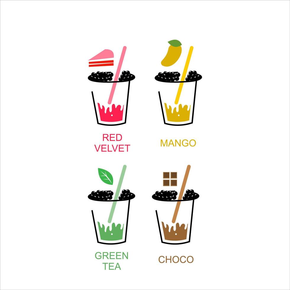 Food logo set bubble tea cup fresh drink vector