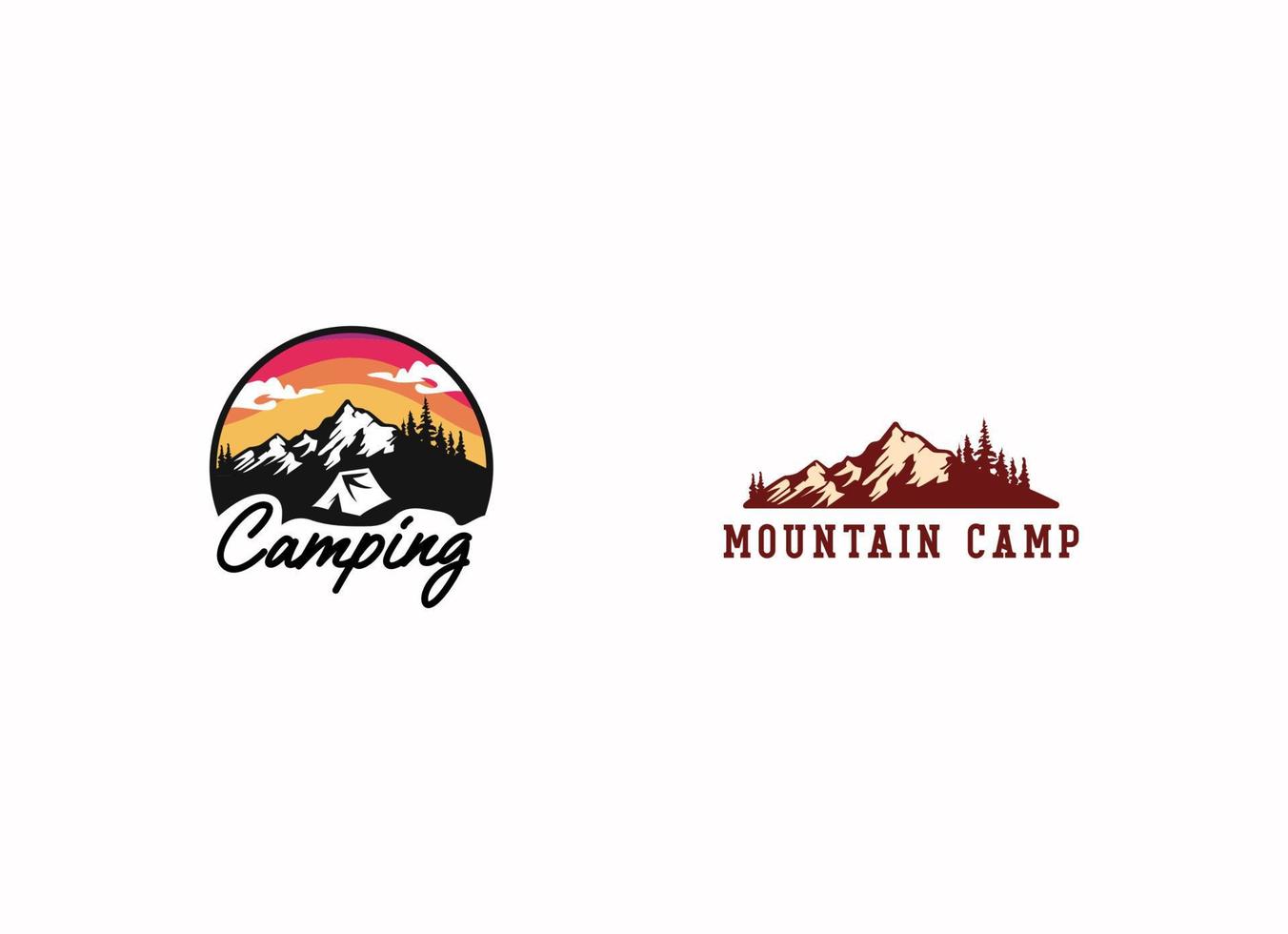 aventura de campamento de montaña en la inspiración del diseño del logo del bosque. vector