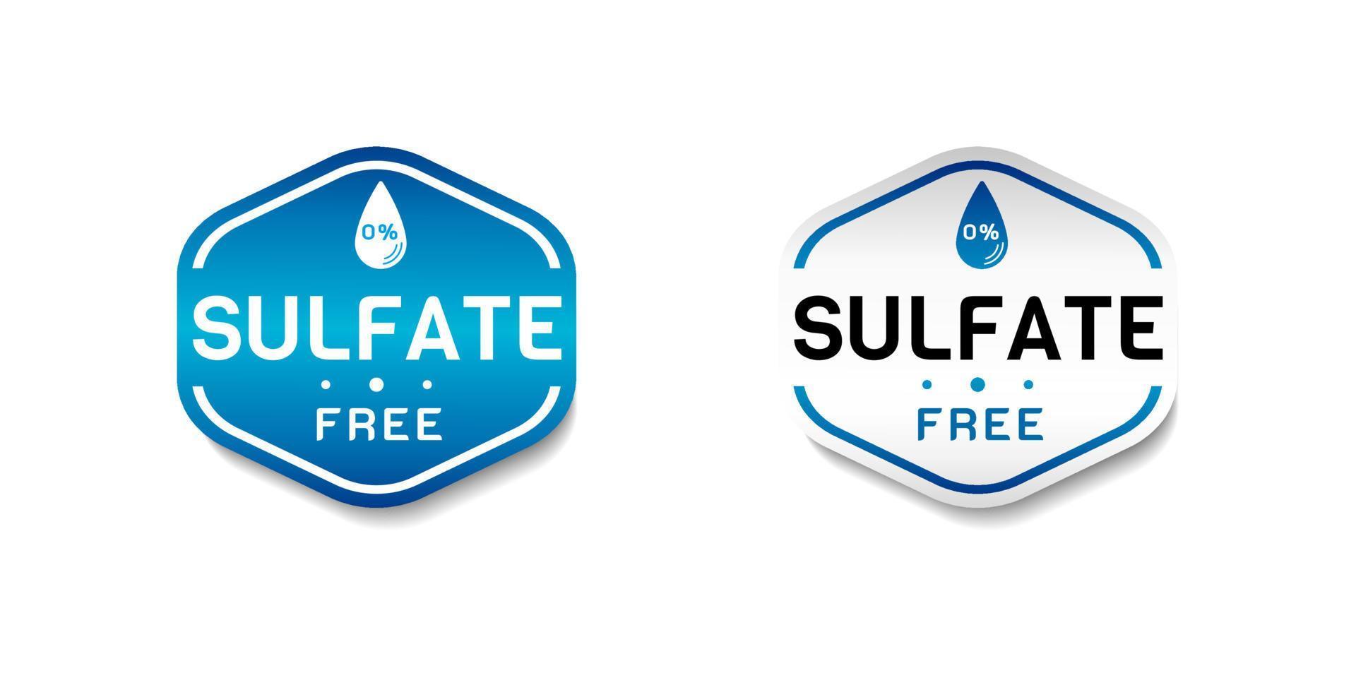 etiqueta adhesiva cien por ciento libre de sulfato. con icono de gota de agua. en degradado de color azul y blanco. plantilla de botón premium y de lujo vector