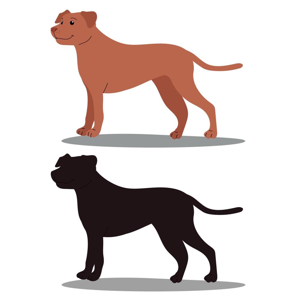 el perro marrón y su silueta vector