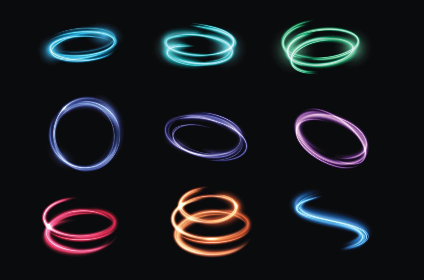 Neon Blurry Motion Circles Set vector