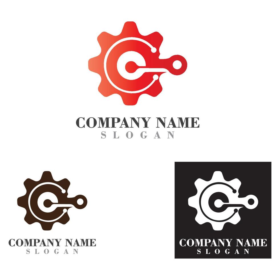 Gear with Circuit vector template logo simple for business technology design