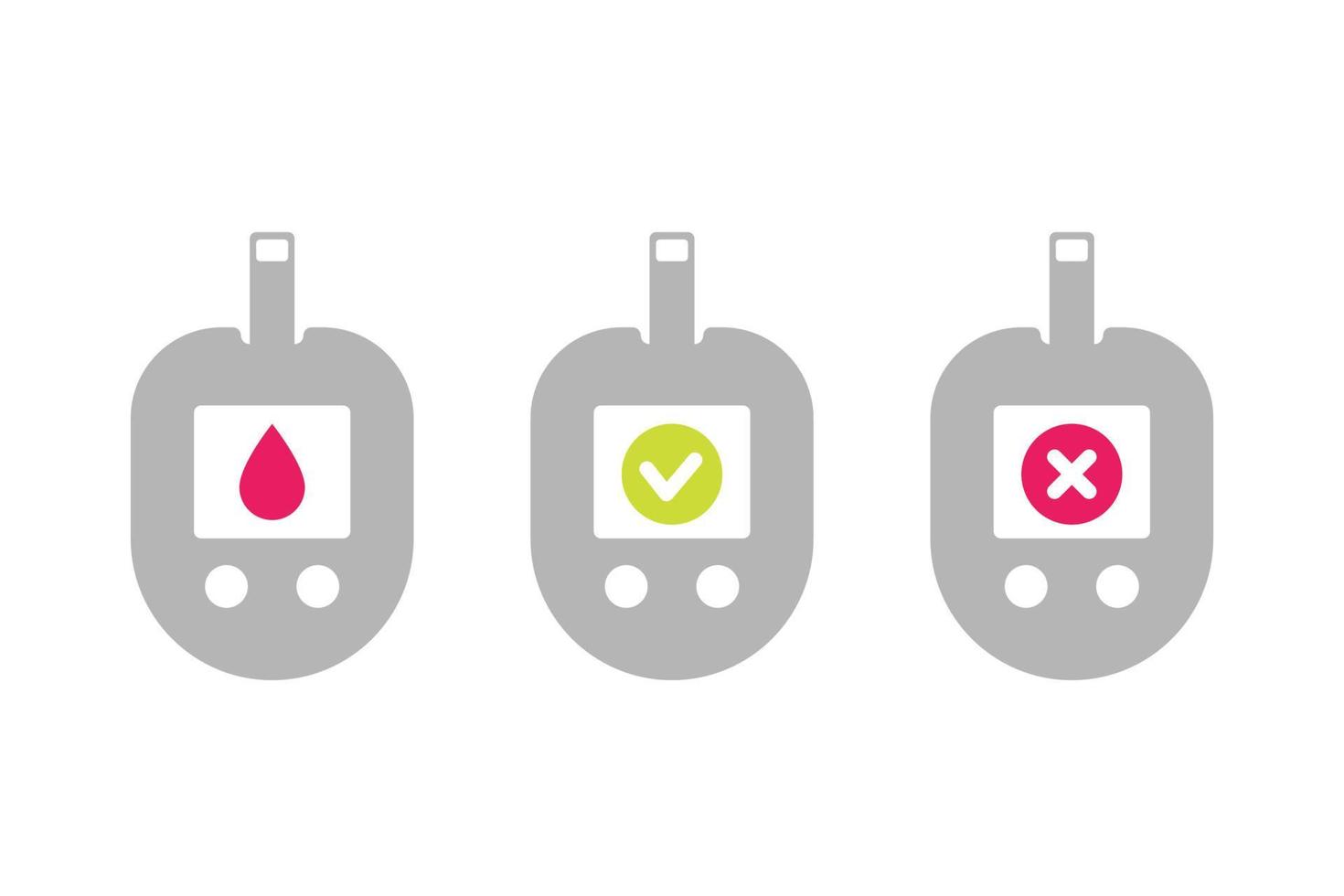 Glucose meter icons on white, blood sugar monitoring vector